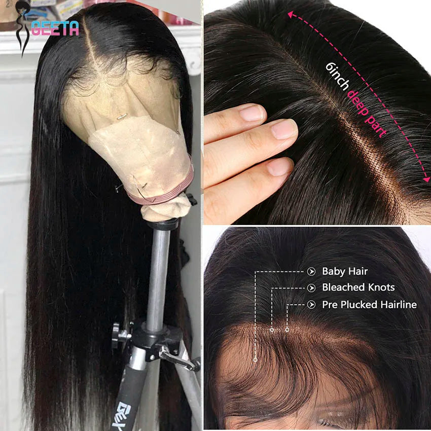 13x6 HD Lace frontal wig - 100% Human Hair - strainght - 180 /220% Density